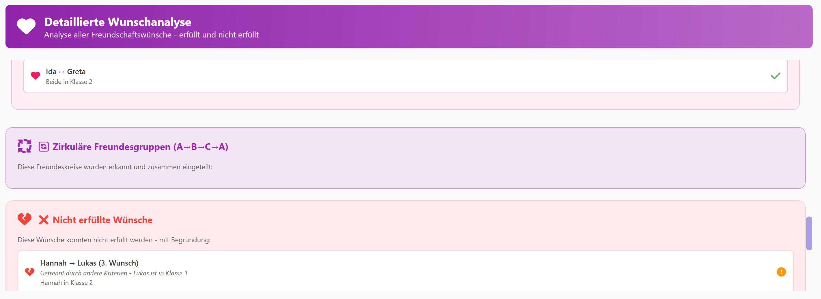 Detaillierte Wunschanalyse bei der Klassenplanung