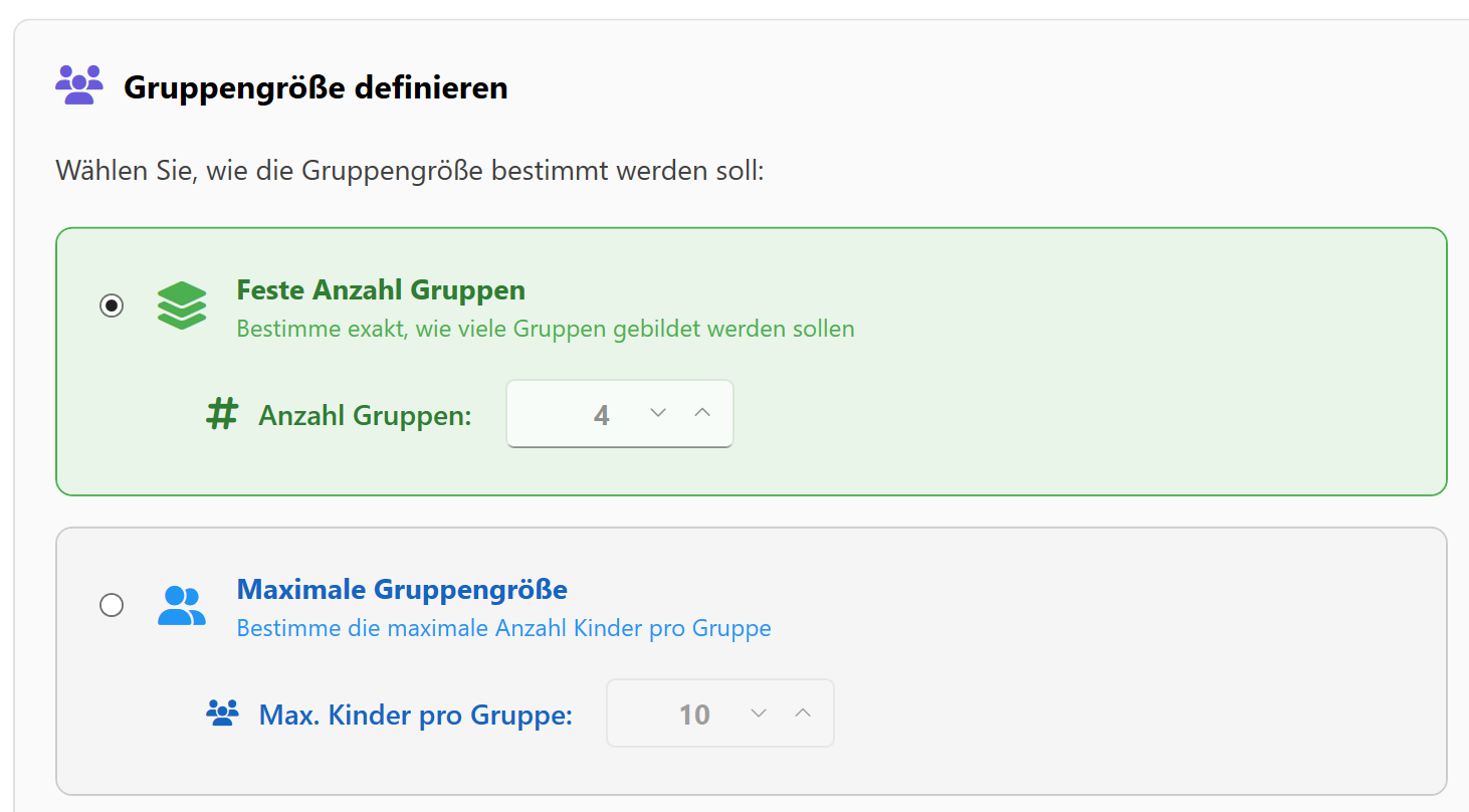 Gruppengröße definieren